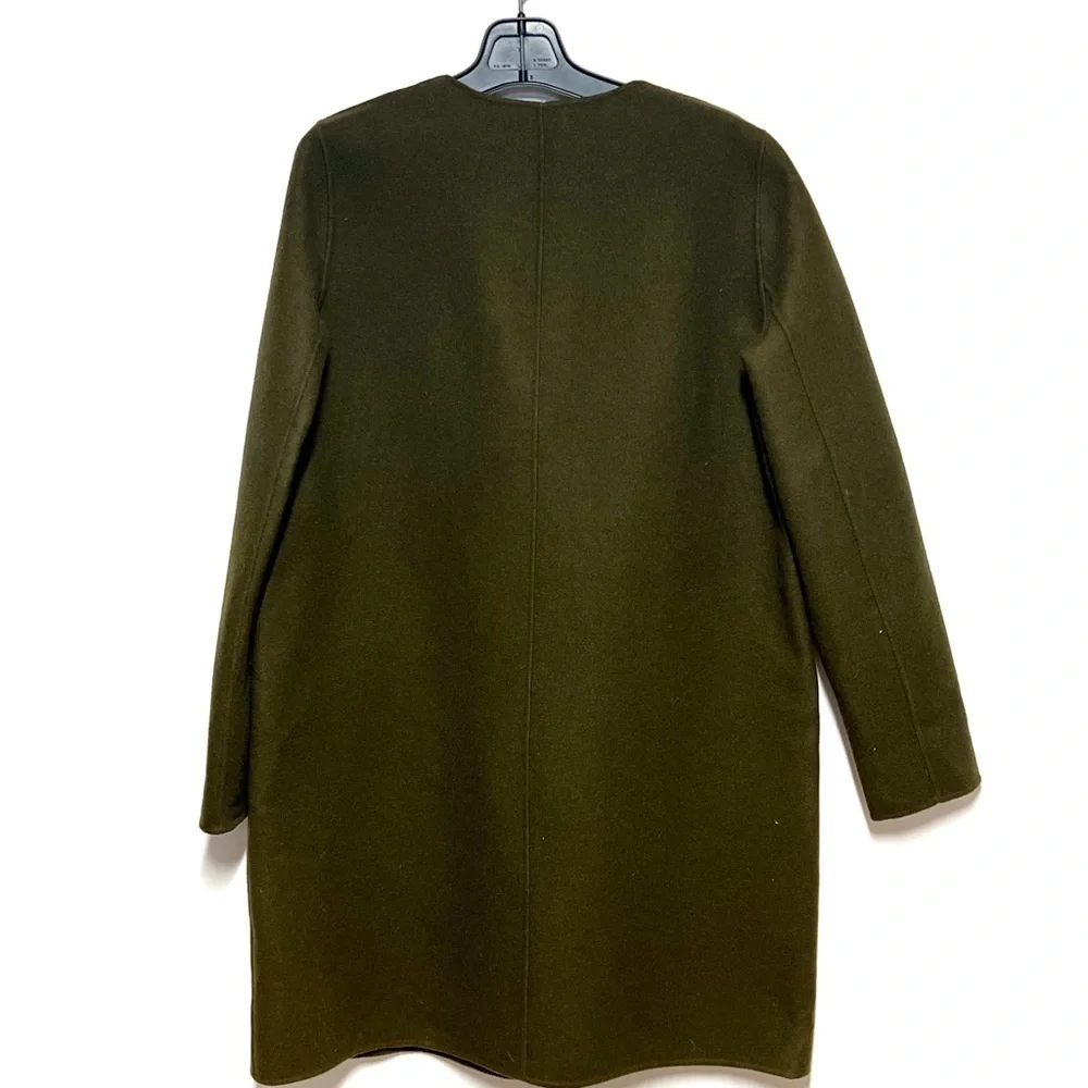 Vince Olive Double Breasted  Lightweight Spring Wool Trench Coat Sz M - Picture 4 of 5